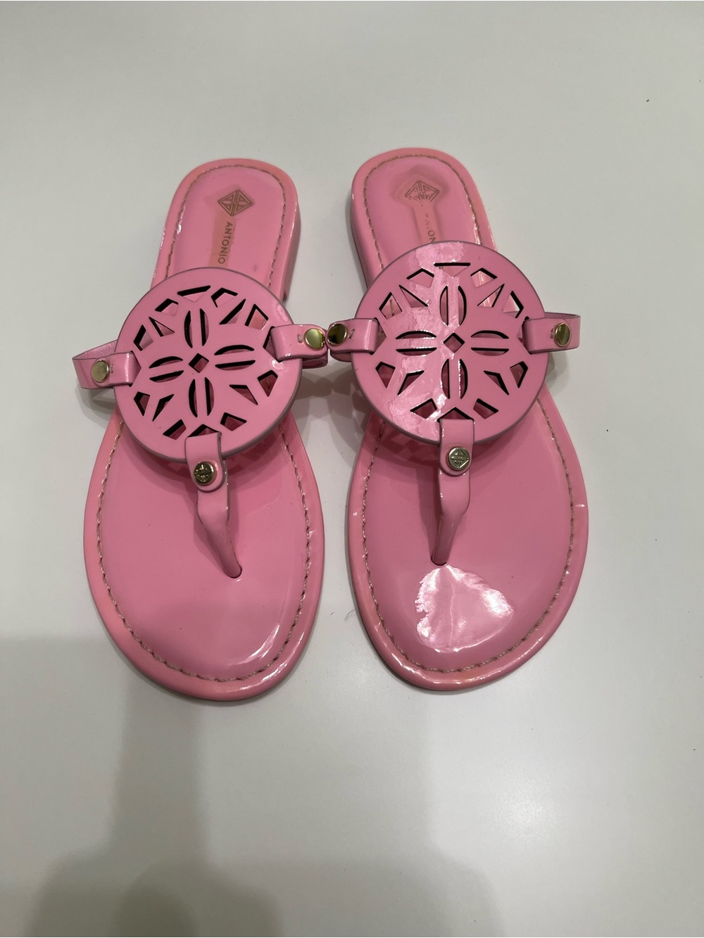 ANTONIO MELANI Pink Laser-Cut Miller-Style Sandals
